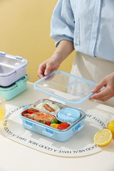 Stainless Steel TEC TAVAKKAL Lunch Box: 3 Compartments, Leak-Proof, BPA-Free. Includes Fork, Spoon, Chopsticks. (Blue, 750 ml)"
* Compact: perfect for kids, school, and office use.
* High-quality, durable materials ensure lasting performance.